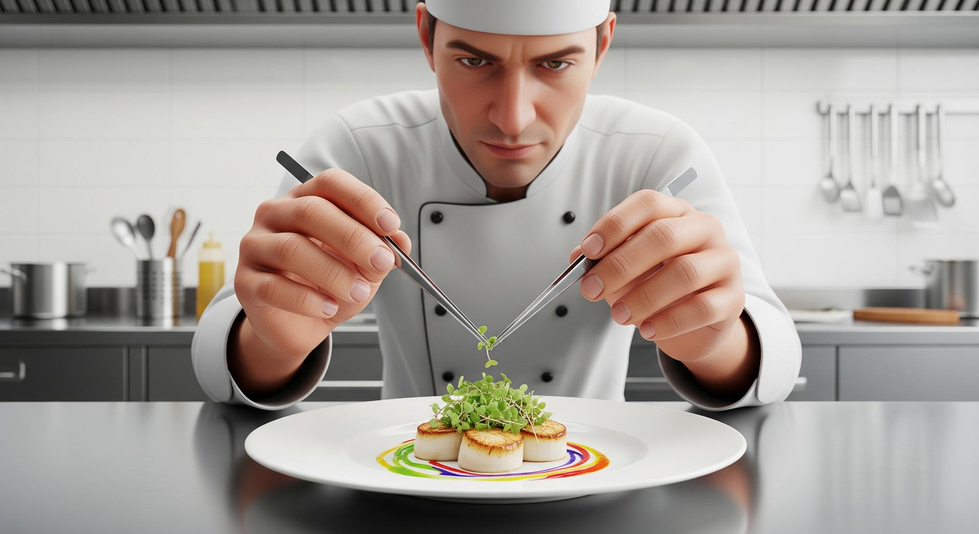 Chef che impiatta un piatto moderno